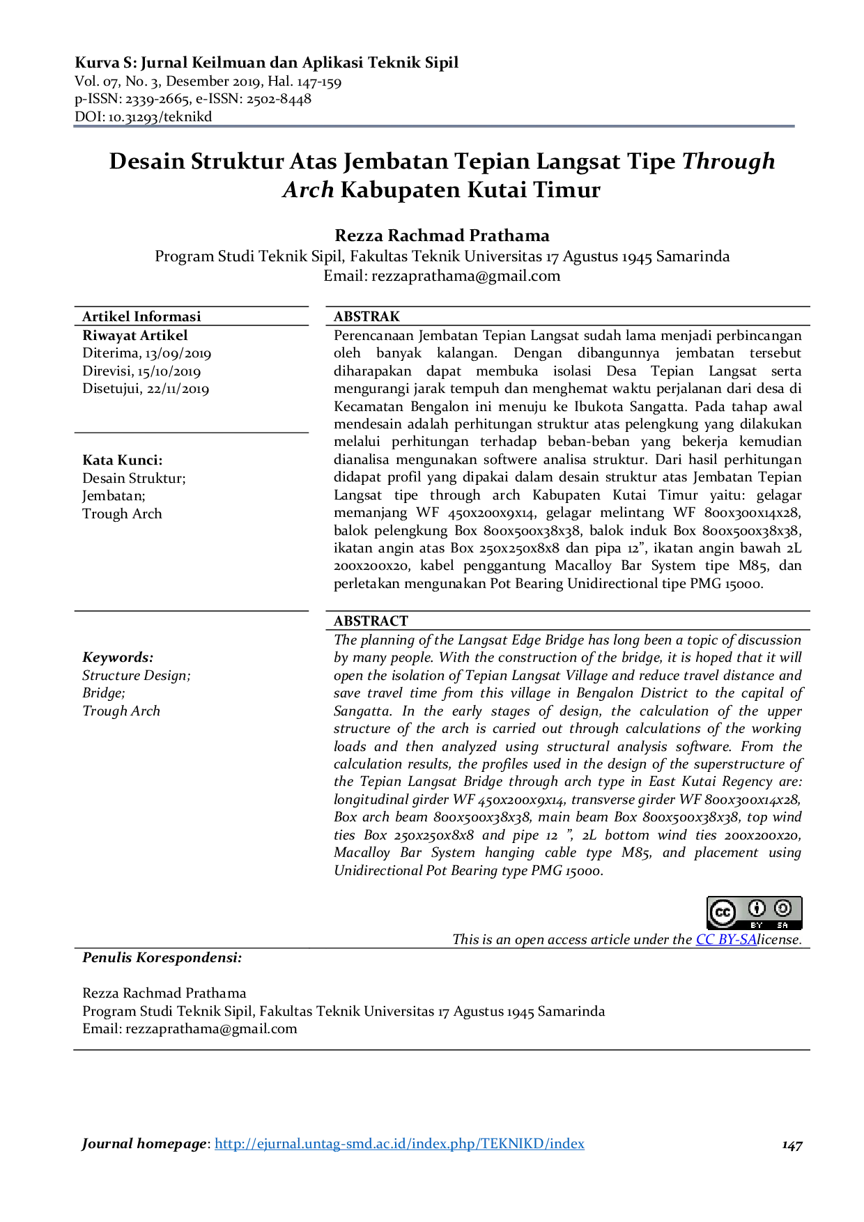 JURIS Desain Struktur Atas Jembatan Tepian Langsat Tipe Through Arch Kabupaten Kutai Timur