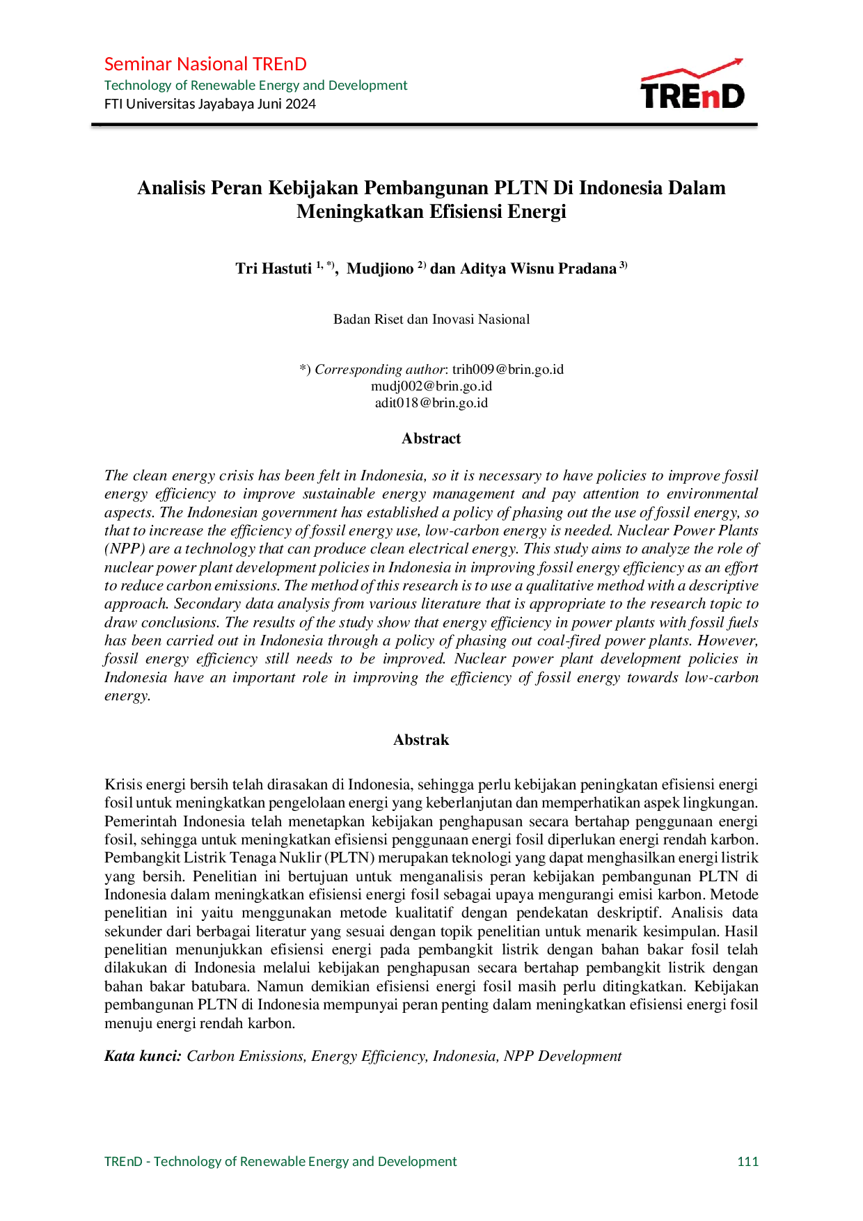 JURIS Analisis Peran Kebijakan Pembangunan PLTN Di Indonesia Dalam Meningkatkan Efisiensi Energi