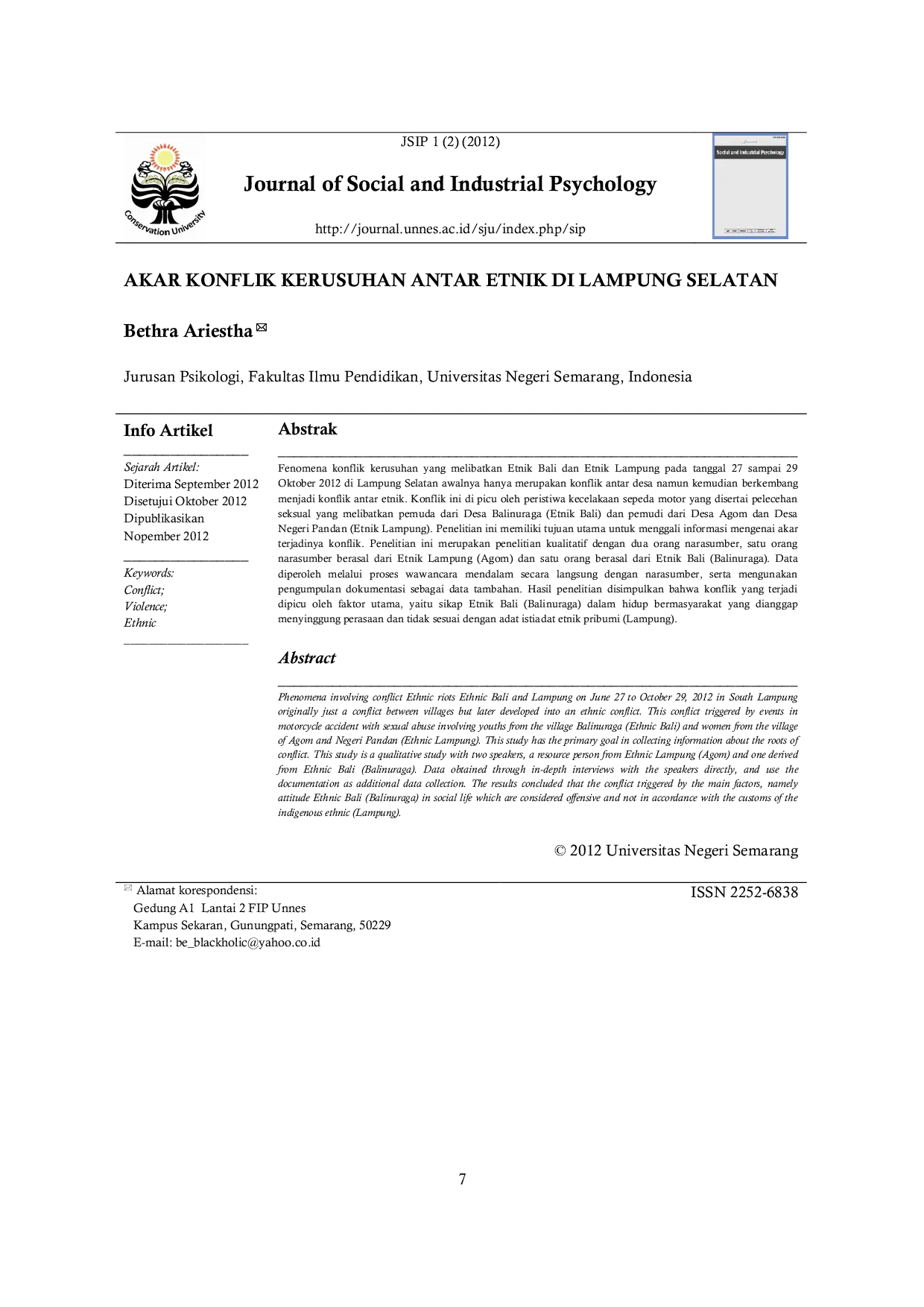 JURIS Akar Konflik Kerusuhan Antar Etnik di Lampung Selatan