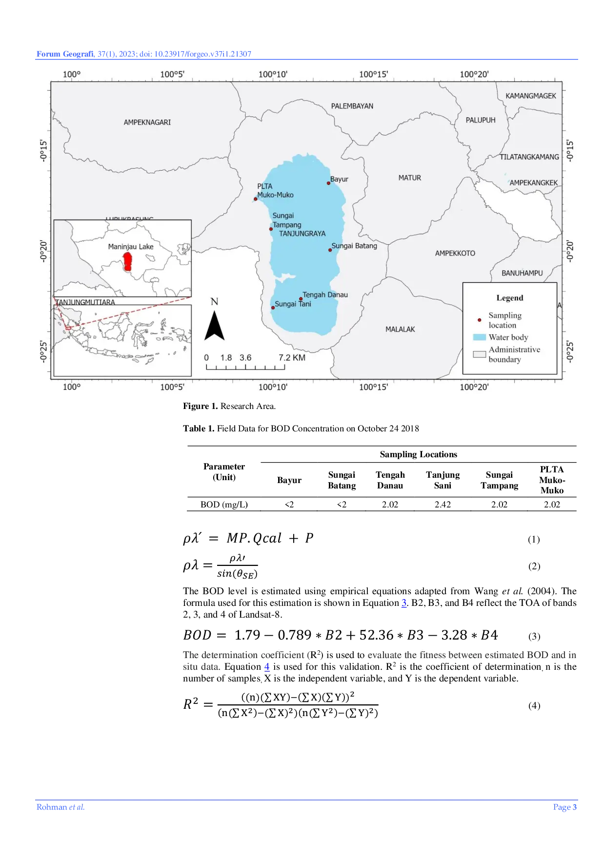 JURIS Monitoring Biochemical Oxygen Demand BOD Changes During a Massive Fish Kill Using Multitemporal Landsat 8 Satellite Images in Maninjau Lake Indonesia
