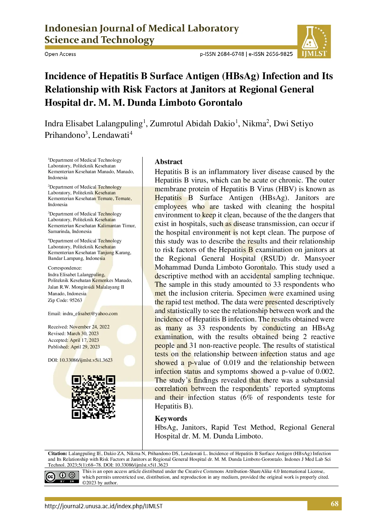 juris Incidence of Hepatitis B Surface Antigen HBsAg Infection and Its Relationship with Risk Factors at Janitors at Regional General Hospital dr M M Dunda Limboto Gorontalo