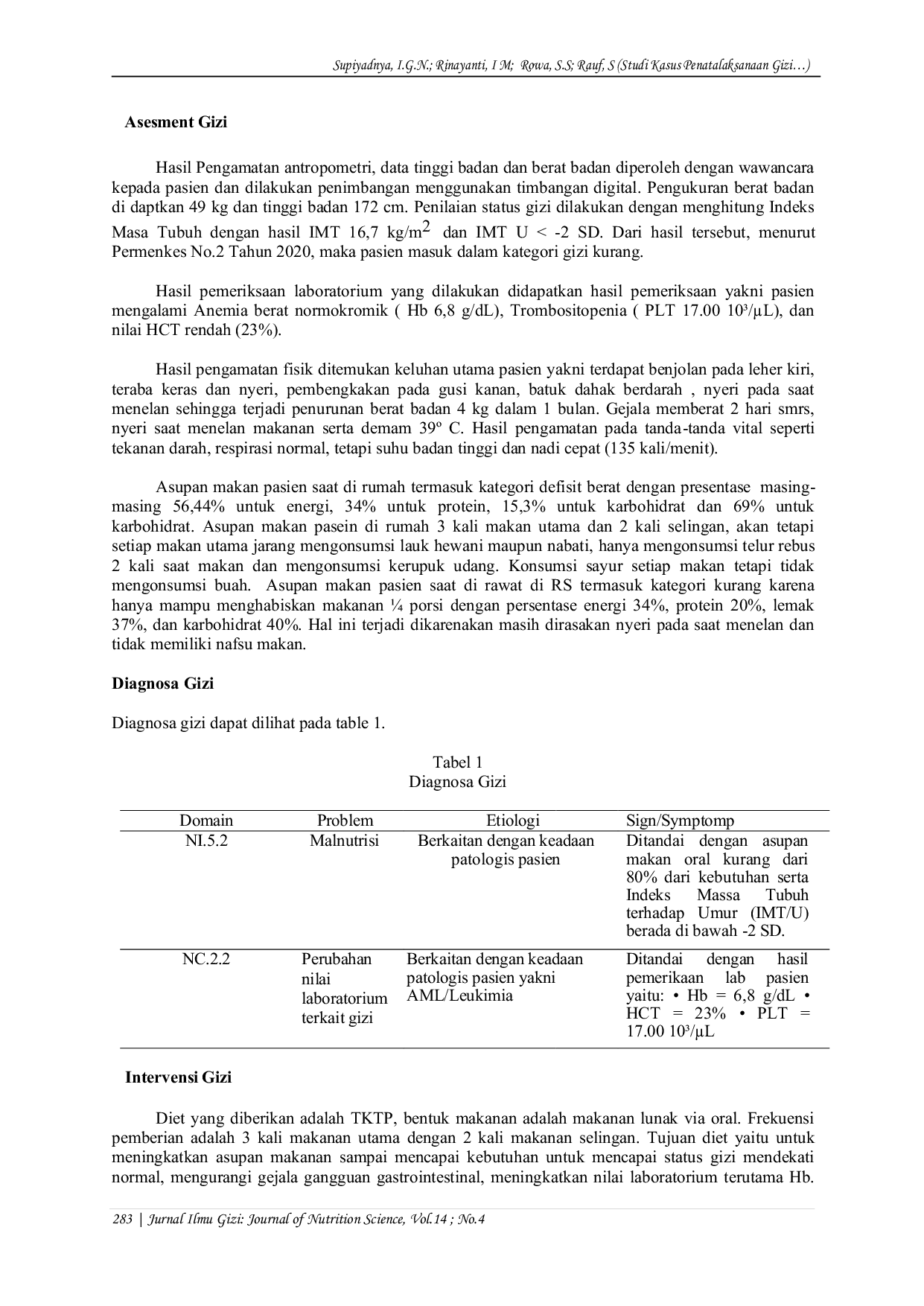JURIS Studi Kasus Penatalaksanaan Gizi Pada Pasien Anak Dengan Diagnosa Hiperleukositosis ec Susp Leukemia dd limfoma Di Ruang PHCU Violet RSUP Prof Dr I G N G Ngoerah Denpasar