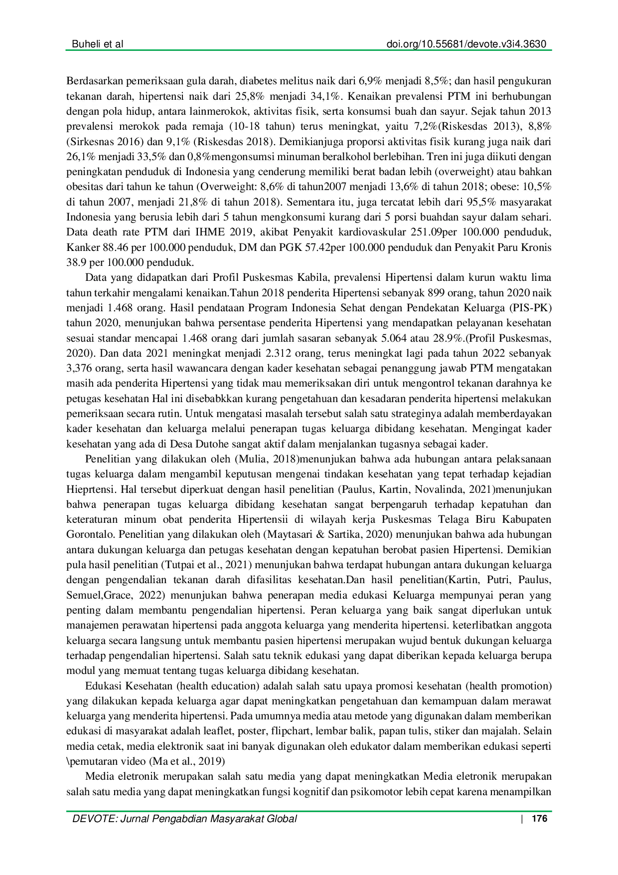 JURIS Pelatihan Kader Kesehatan dan Keluarga dalam Pengendalian Tekanan Darah pada Penderita Hipertensi melalui Edukasi Lima Tugas Keluarga Dibidang Kesehatan di Desa Dutohe Kec Kabila Kab Bone Bolango