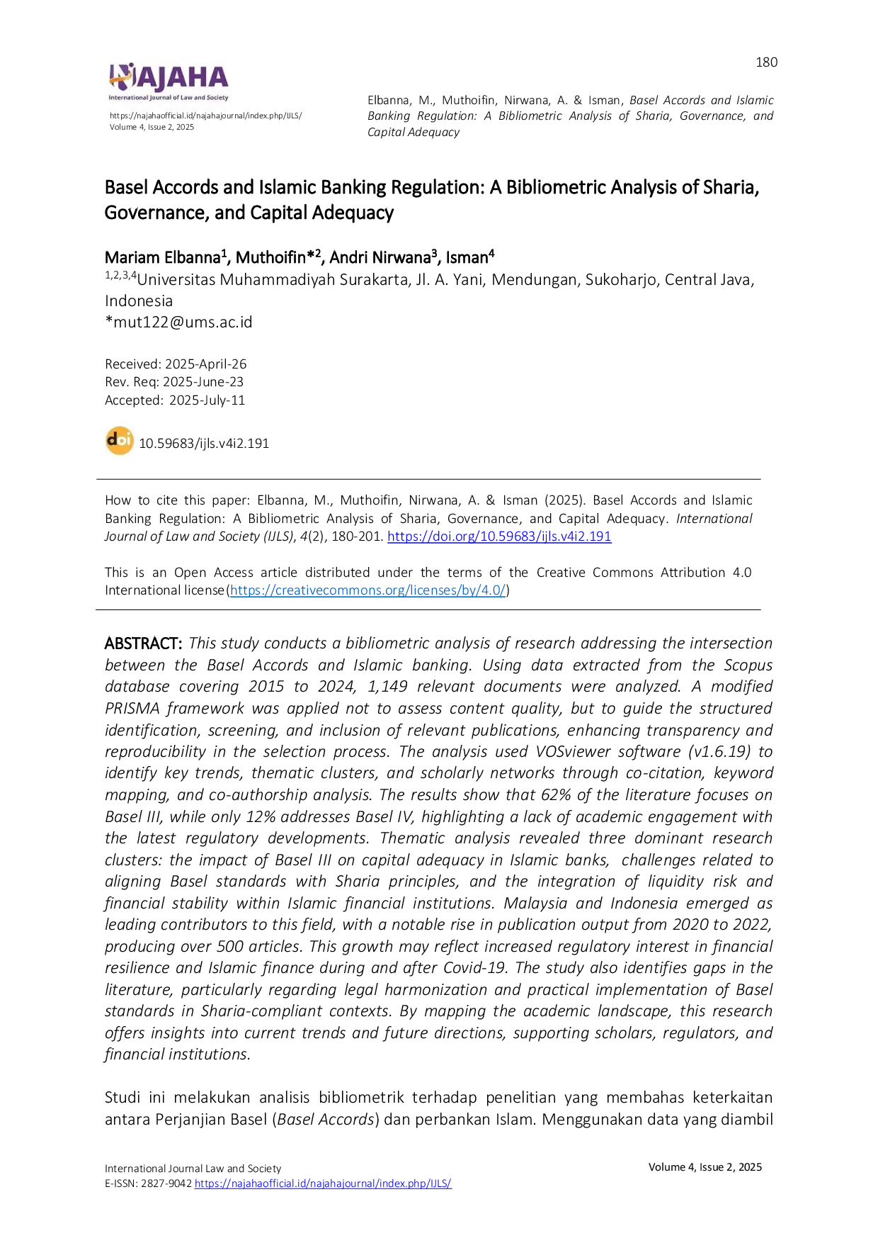 JURIS Basel Accords and Islamic Banking Regulation A Bibliometric Analysis of Sharia Governance and Capital Adequacy