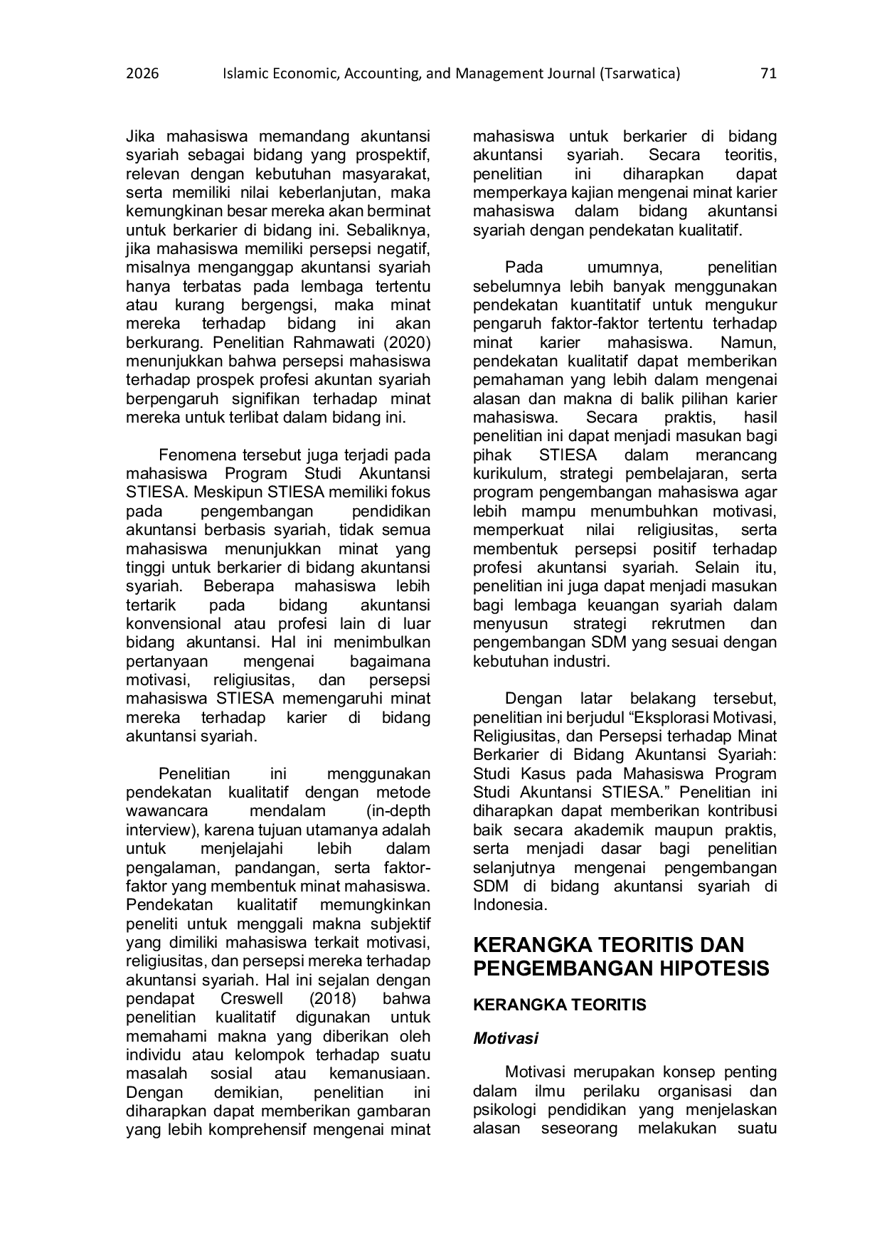 JURIS Exploring Motivation Religiosity and Perceptions of Career Interest in Sharia Accounting A Case Study of Accounting Students at STIESA