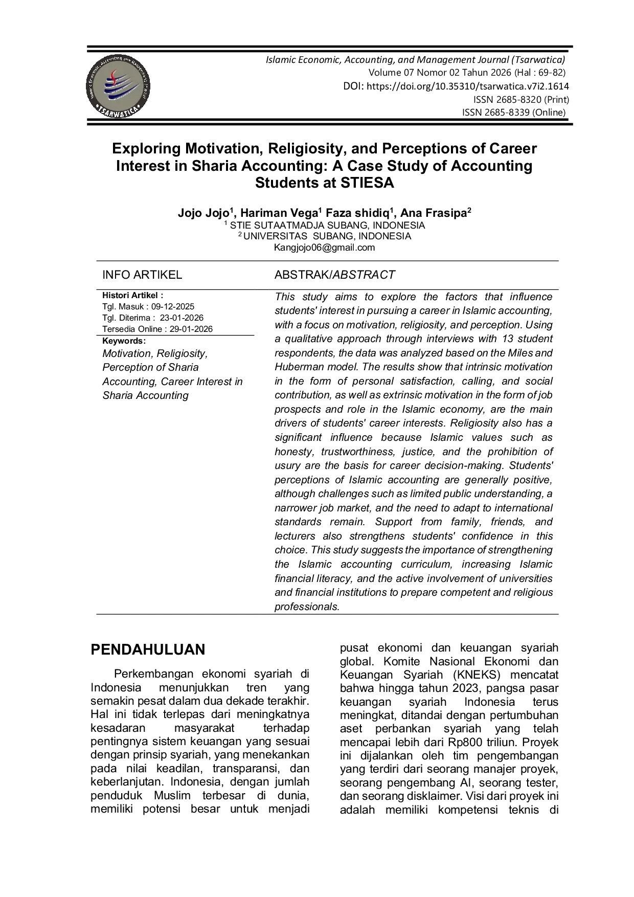 JURIS Exploring Motivation Religiosity and Perceptions of Career Interest in Sharia Accounting A Case Study of Accounting Students at STIESA
