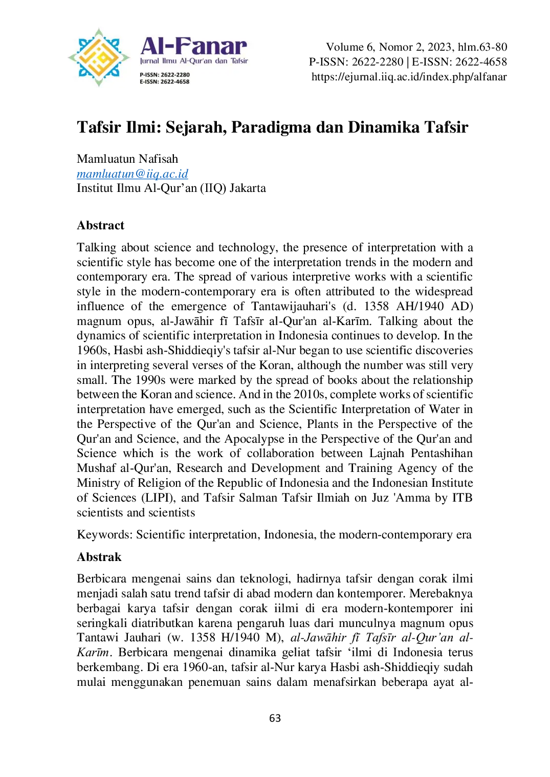 JURIS Tafsir Ilmi Sejarah Paradigma dan Dinamika Tafsir
