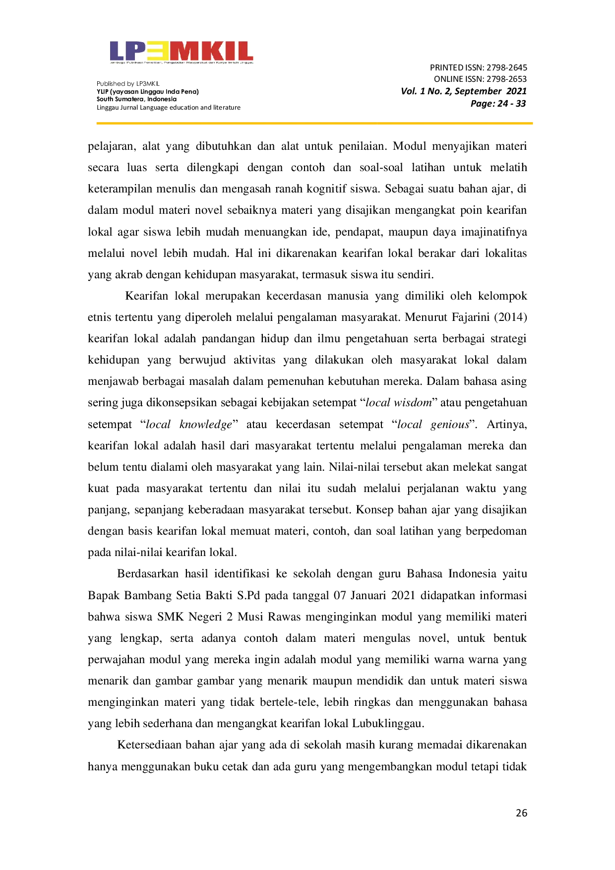 JURIS Modul Menyusun Ulasan Novel Berbasis Kearifan Lokal Pengembangan Bahan Ajar Sastra pada Siswa Kelas XI SMK Negeri 2 Musi Rawas