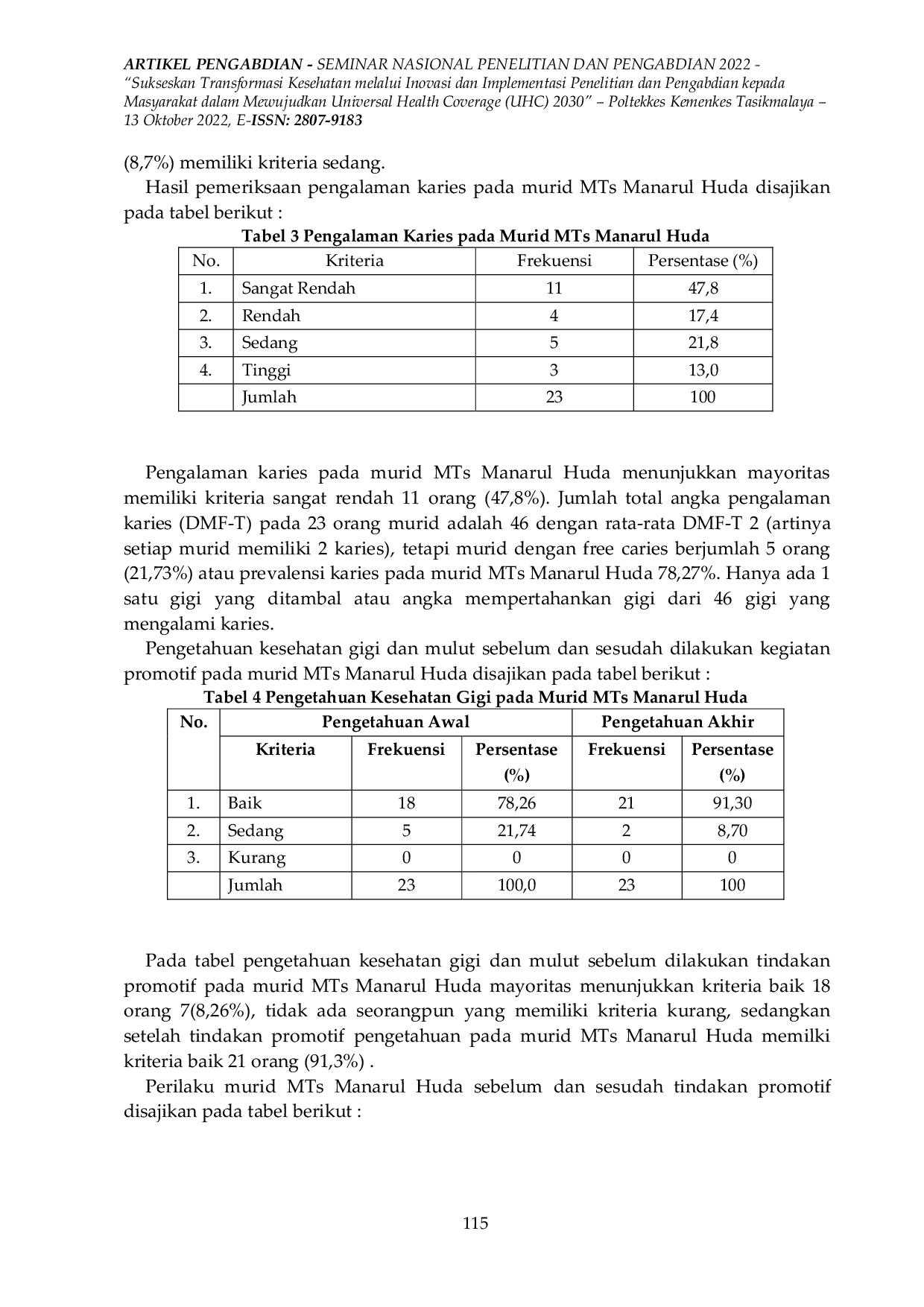 JURIS Peningkatan Pengetahuan dan Perilaku Kesehatan Gigi Melalui Model Asuhan Promotif dan Preventif