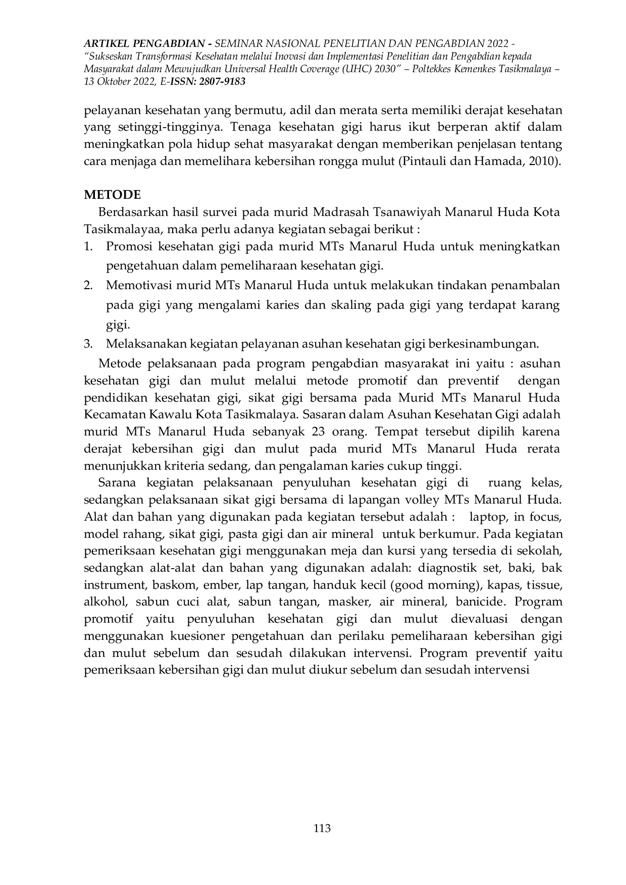 JURIS Peningkatan Pengetahuan dan Perilaku Kesehatan Gigi Melalui Model Asuhan Promotif dan Preventif