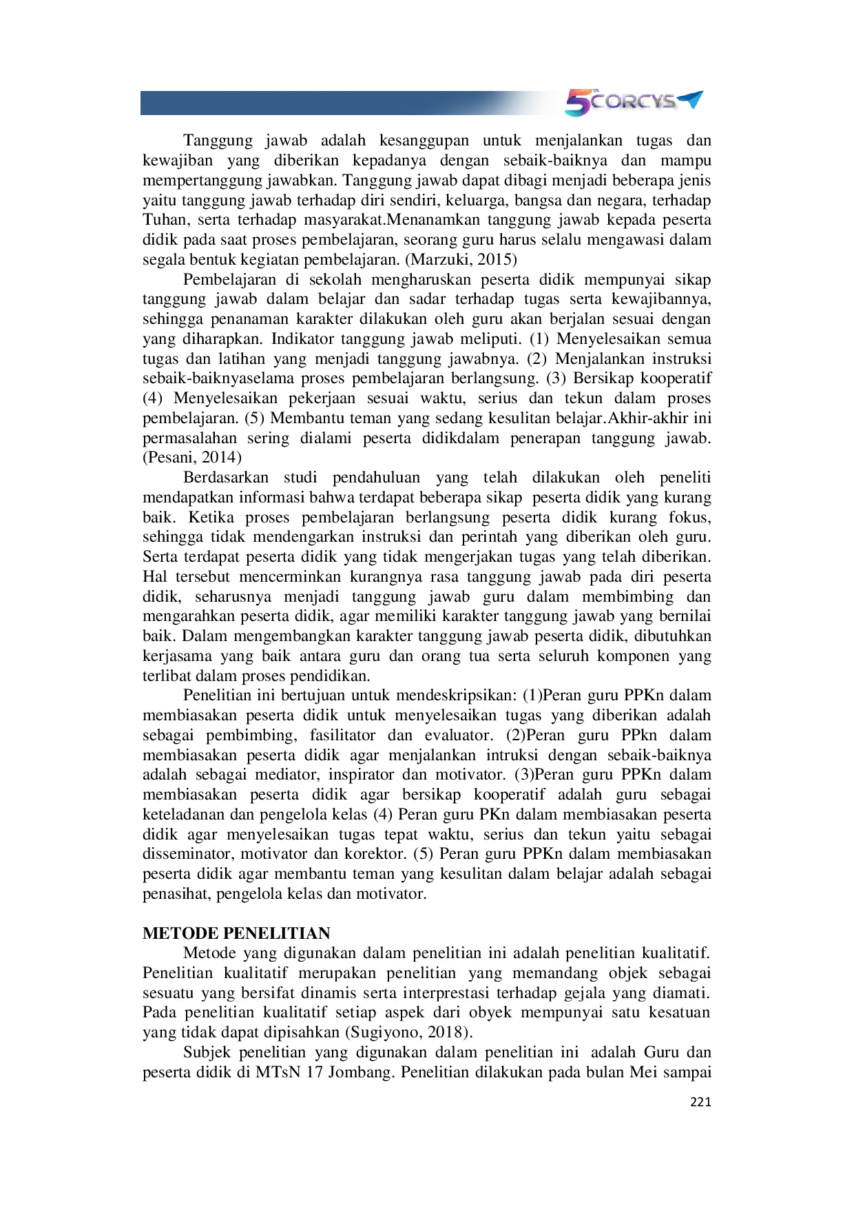 JURIS MENGEMBANGKAN KARAKTER TANGGUNG JAWAB PESERTA DIDIK MERUPAKAN PERAN GURU PPKn Di MTs NEGERI 17 JOMBANG