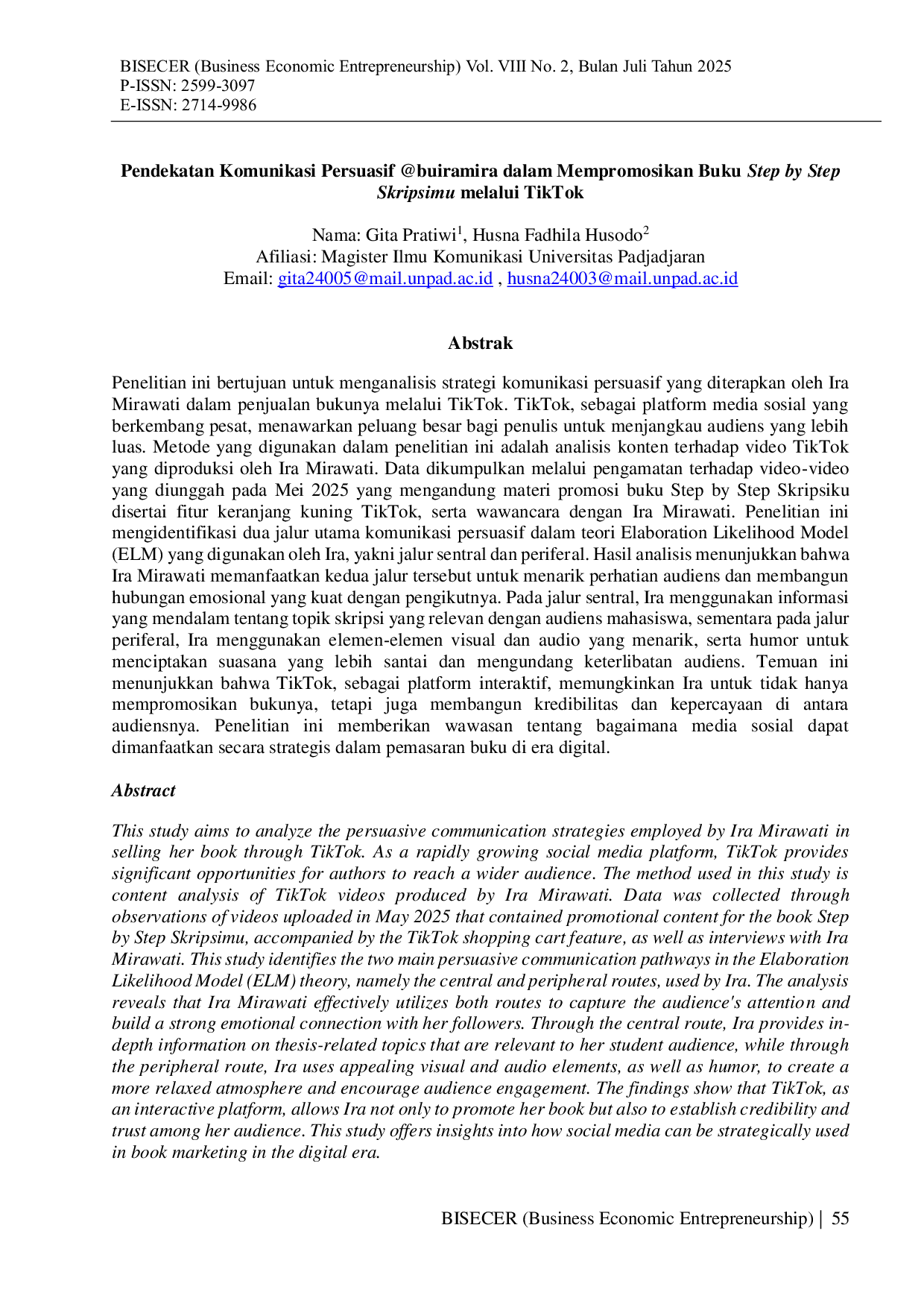 JURIS Pendekatan Komunikasi Persuasif buiramira dalam Mempromosikan Buku Step by Step Skripsimu melalui TikTok