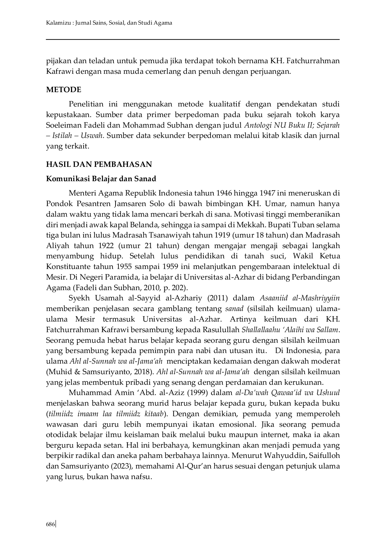 JURIS Model Komunikasi KH Fatchurrahman Kafrawi Teladan Usia Muda Tokoh Indonesia