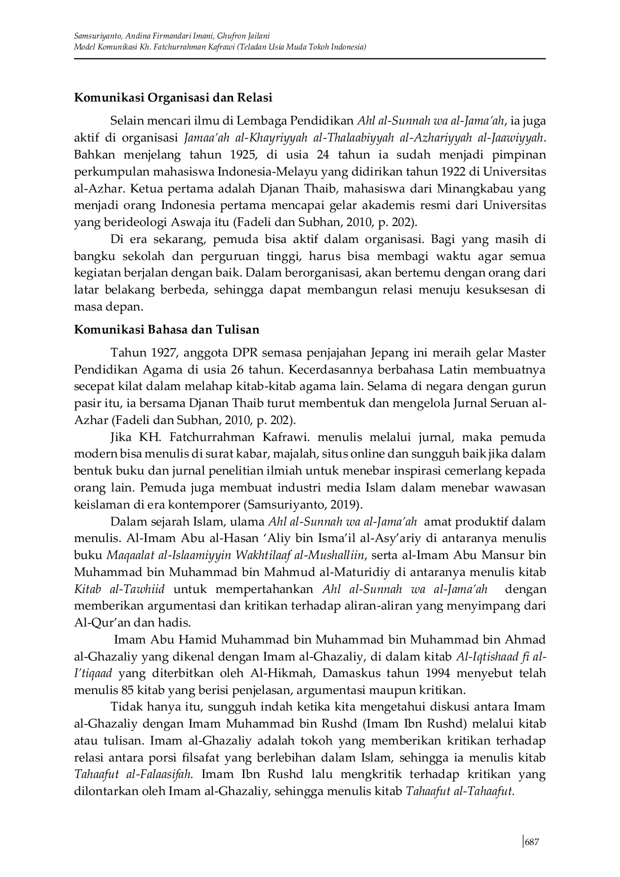 JURIS Model Komunikasi KH Fatchurrahman Kafrawi Teladan Usia Muda Tokoh Indonesia