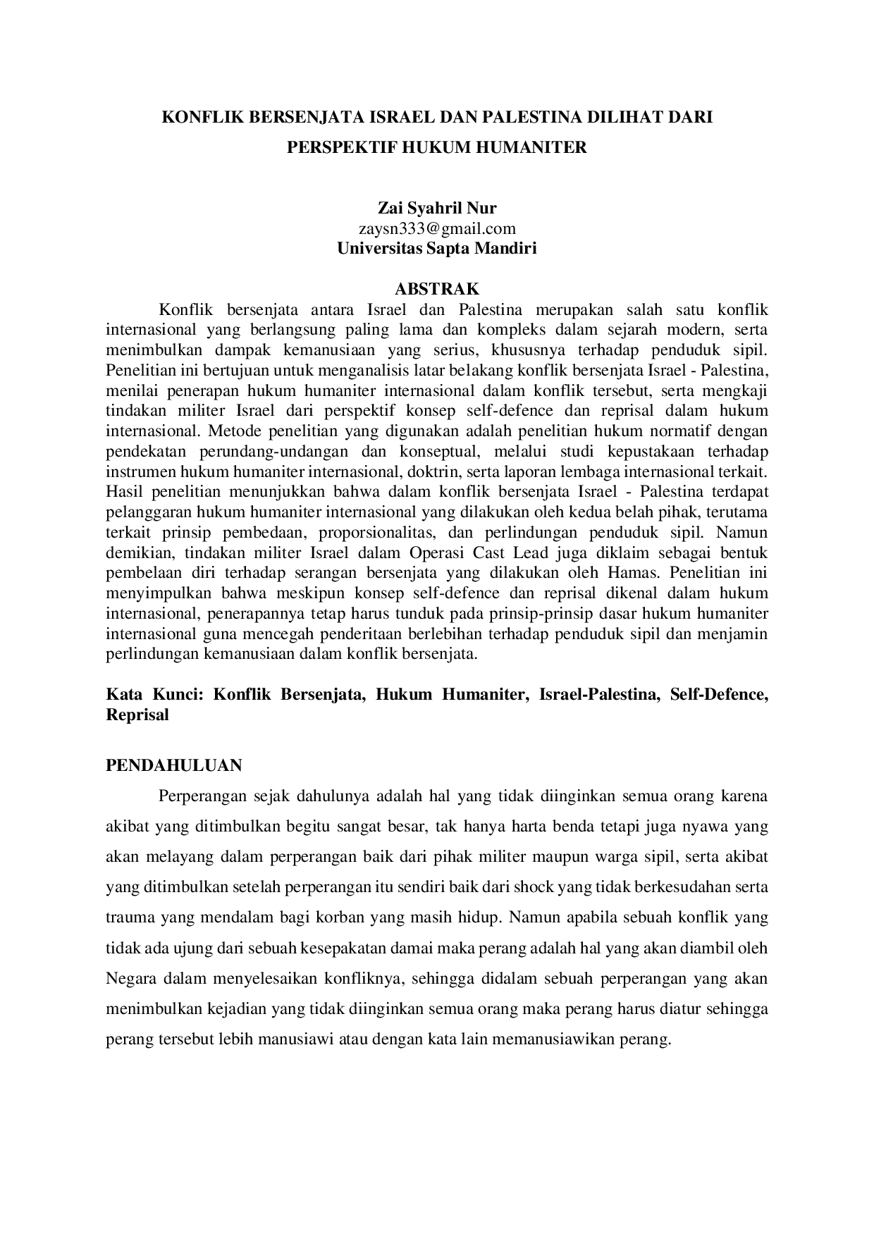 JURIS Konflik Bersenjata Israel dan Palestina Dilihat dari Perspektif Hukum Humaniter