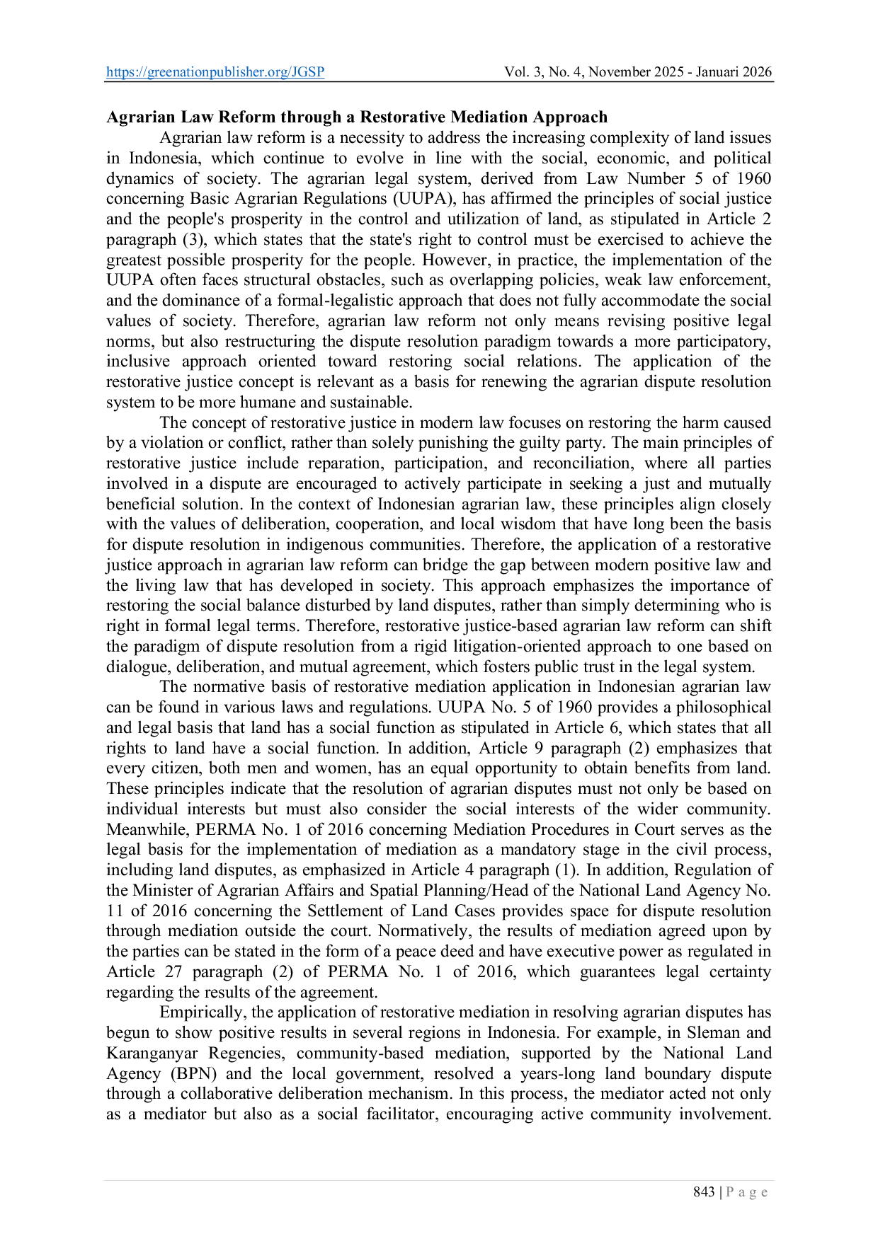JURIS Reforming the Land Boundary Dispute Resolution Mechanism Based on Mediation for Legal Certainty and Social Sustainability