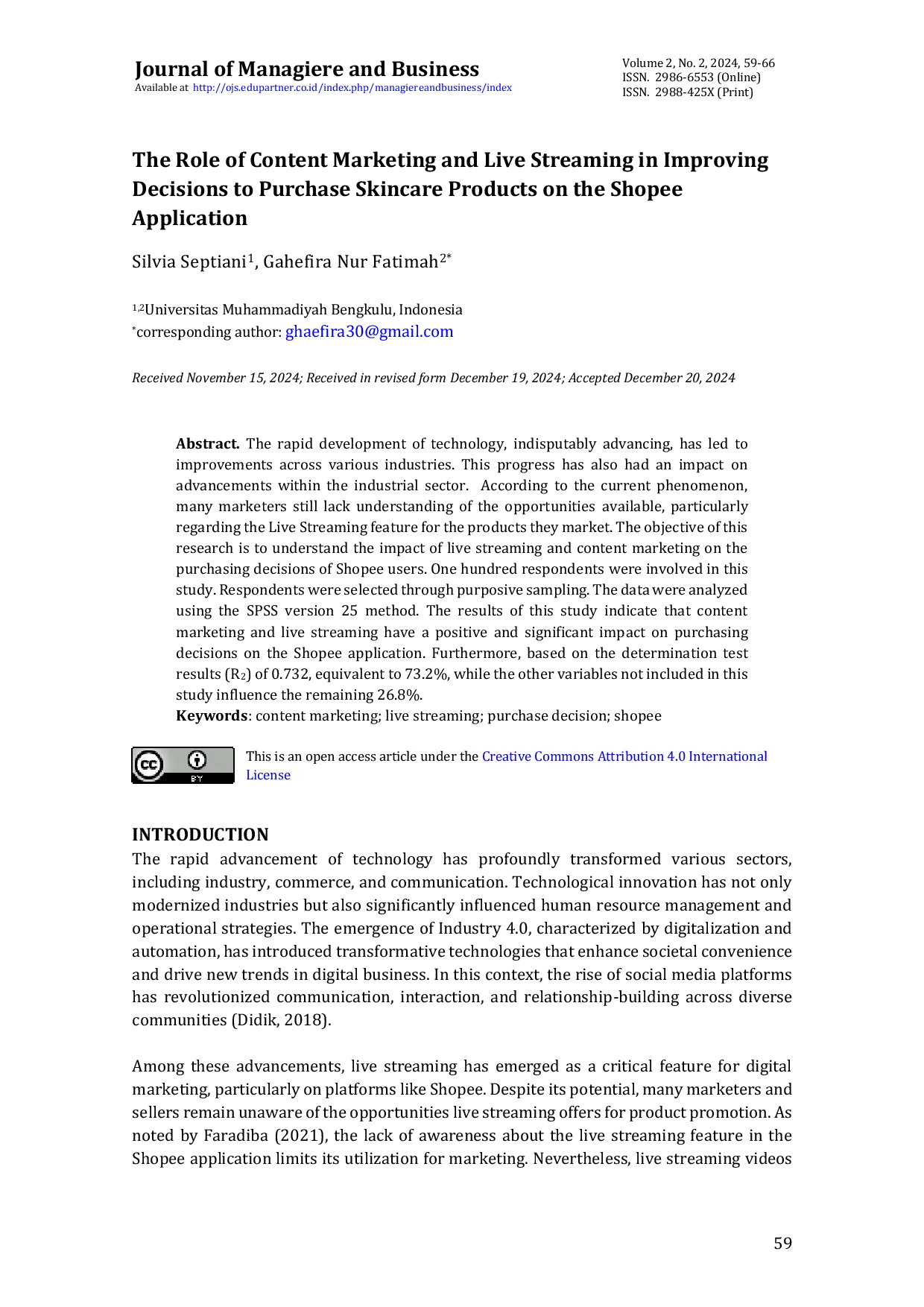 JURIS The Role of Content Marketing and Live Streaming in Improving Decisions to Purchase Skincare Products on the Shopee Application