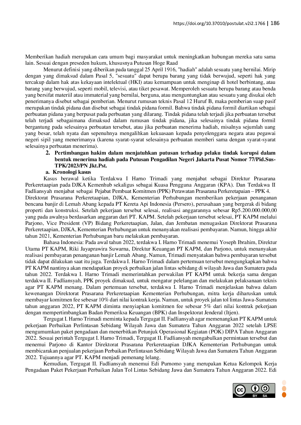 JURIS Pertanggungjawaban Pidana Terhadap Pelaku Tindak Pidana Korupsi Dalam Bentuk Suap Studi Kasus Putusan Pengadilan Negeri Jakarta Pusat Nomor 77 PID SUS TPK 2023 PN JKT PST