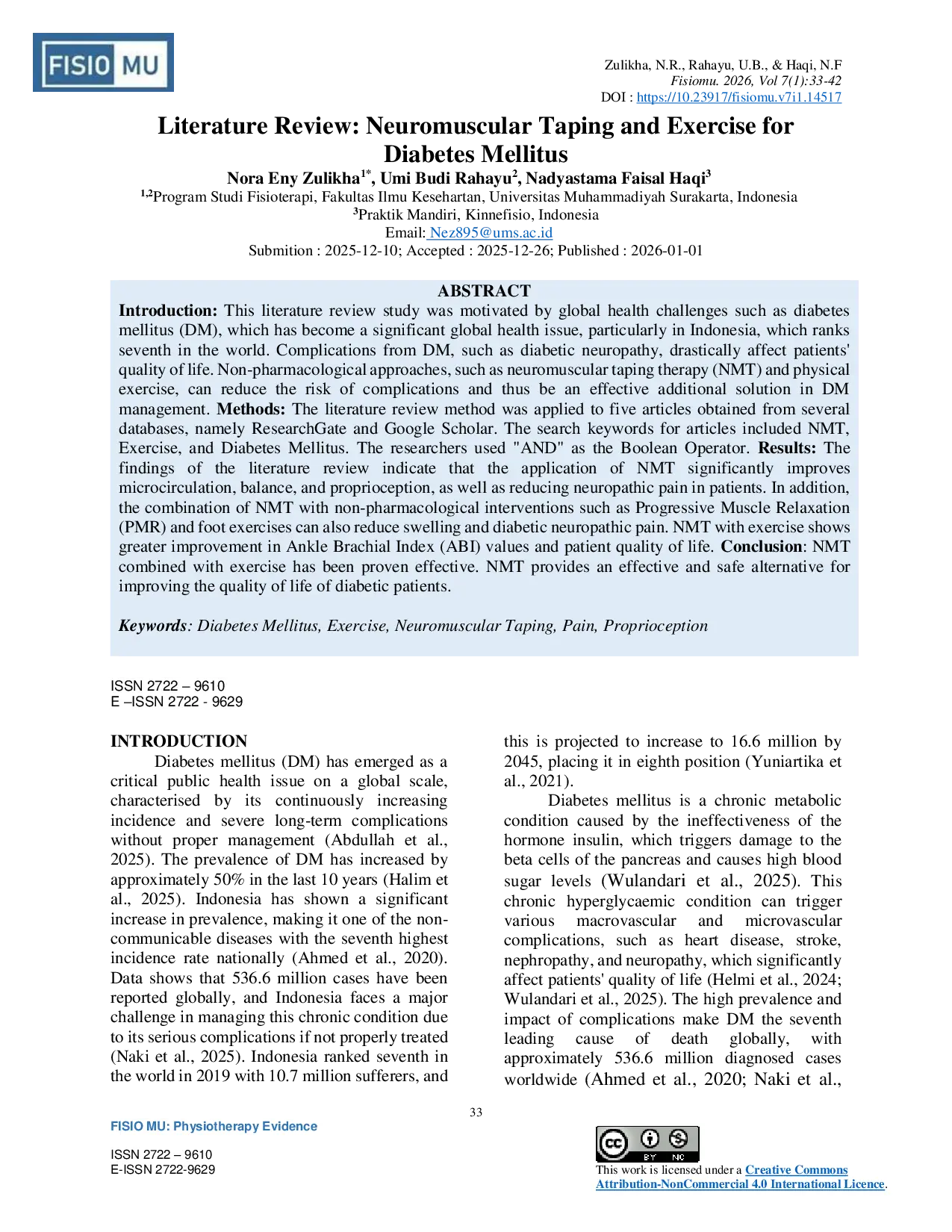 JURIS Literature Review Neuromuscular Taping and Exercise for Diabetes Mellitus