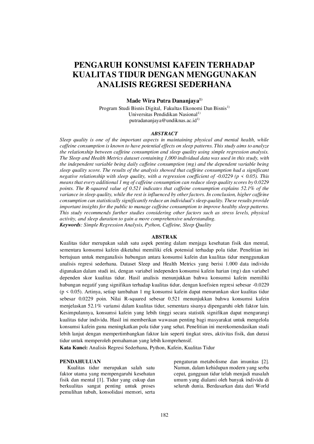 JURIS Pengaruh Konsumsi Kafein Terhadap Kualitas Tidur Dengan Menggunakan Analisis Regresi Sederhana