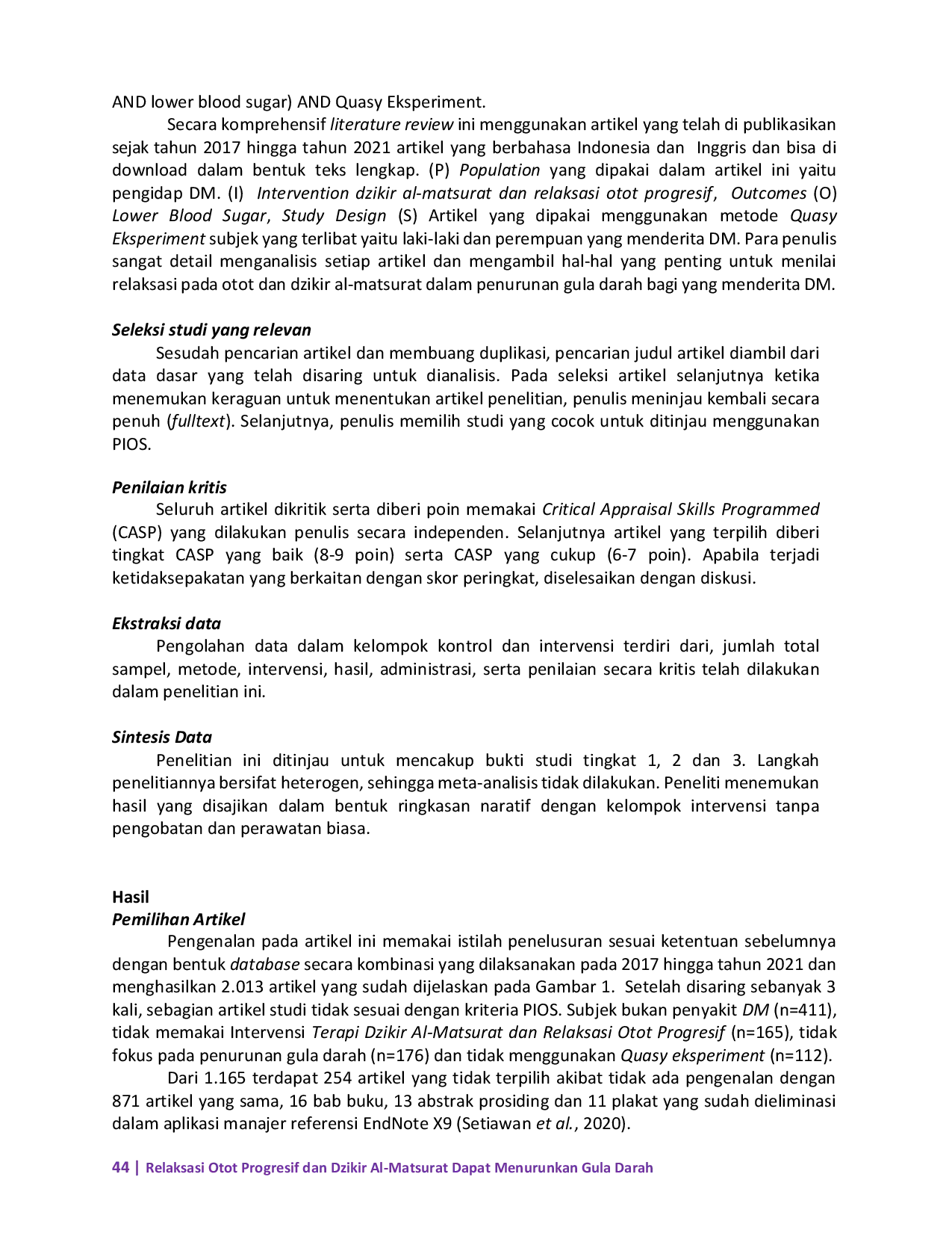 JURIS Relaksasi Otot Progresif dan Dzikir Al Matsurat Dapat Menurunkan Gula Darah pada Penderita Diabetes Melitus Literature Review