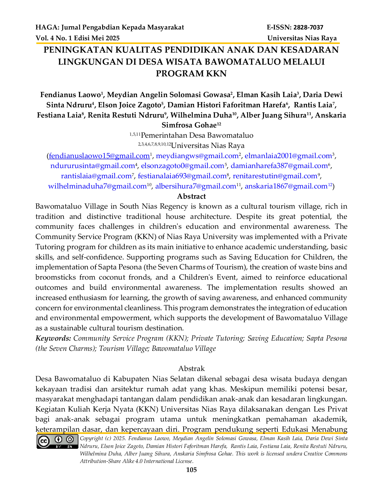 JURIS Peningkatan Kualitas Pendidikan Anak Dan Kesadaran Lingkungan Di Desa Wisata Bawomataluo Melalui Program Kkn