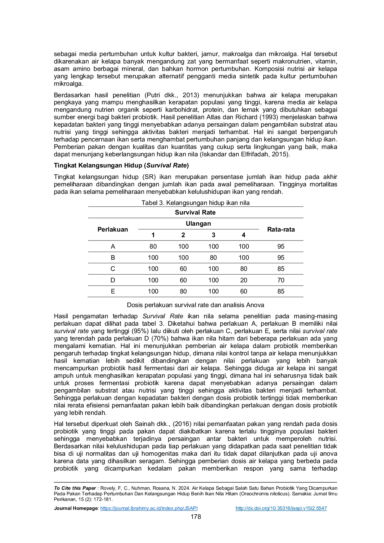 JURIS Air Kelapa Sebagai Salah Satu Bahan Probiotik Yang Dicampurkan Pada Pakan Terhadap Pertumbuhan Dan Kelangsungan Hidup Benih Ikan Nila Hitam Oreochromis niloticus