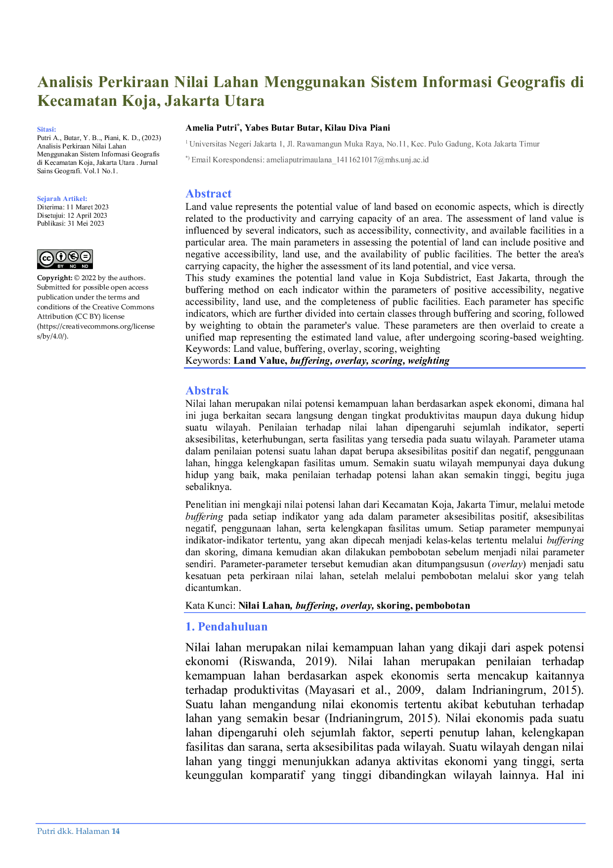 JURIS Analisis Perkiraan Nilai Lahan Menggunakan Sistem Informasi Geografis di Kecamatan Koja Jakarta Utara