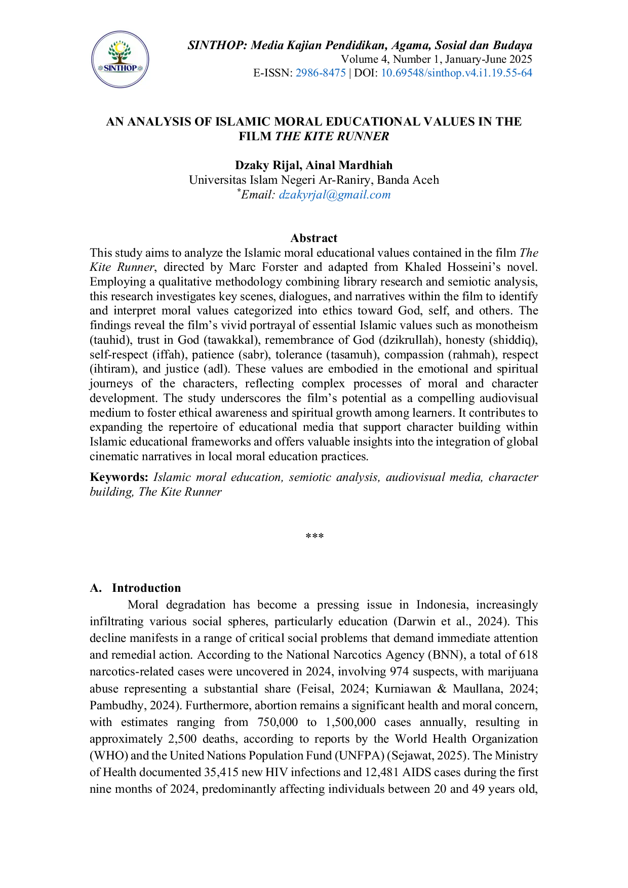 JURIS Analisis Nilai Pendidikan Moral Islam Dalam Film The Kite Runner