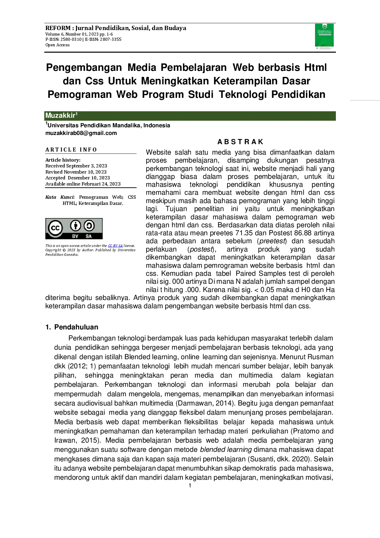 juris Pengembangan Media Pembelajaran Web berbasis Html dan Css Untuk Meningkatkan Keterampilan Dasar Pemograman Web Program Studi Teknologi Pendidikan