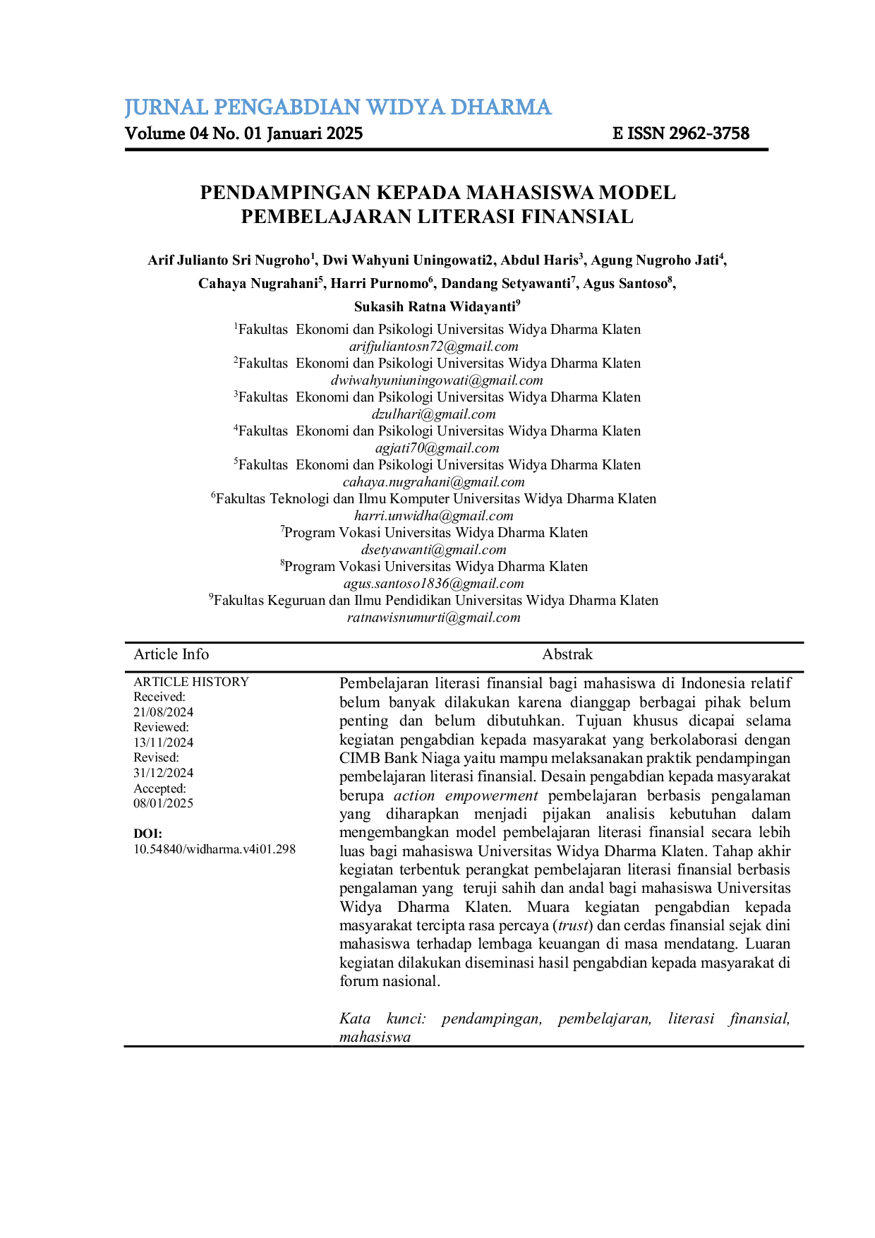 JURIS Pendampingan Kepada Mahasiswa Model Pembelajaran Literasi Finansial