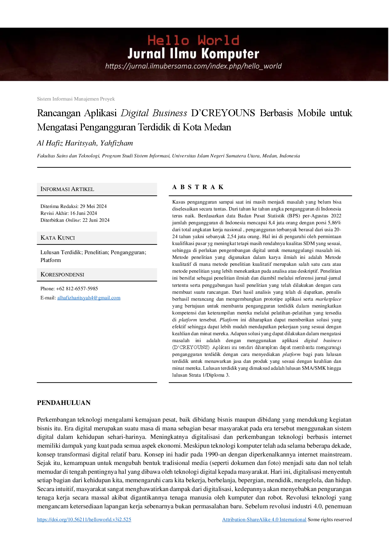 juris Rancangan Aplikasi Digital Business D CREYOUNS Berbasis Mobile untuk Mengatasi Pengangguran Terdidik di Kota Medan