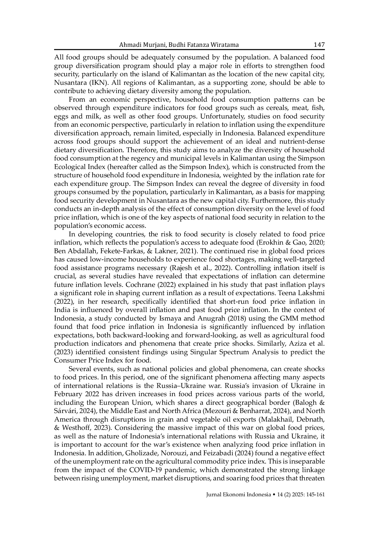 JURIS Simpson index and food security The case study of Kalimantan