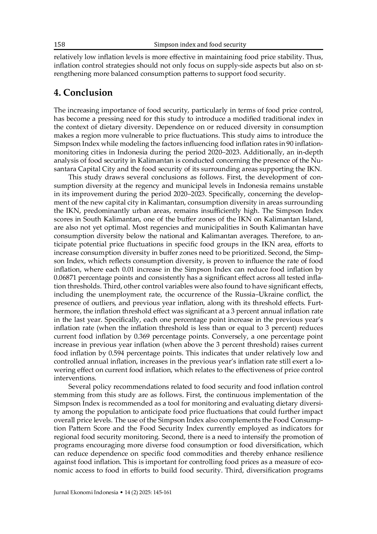 JURIS Simpson index and food security The case study of Kalimantan