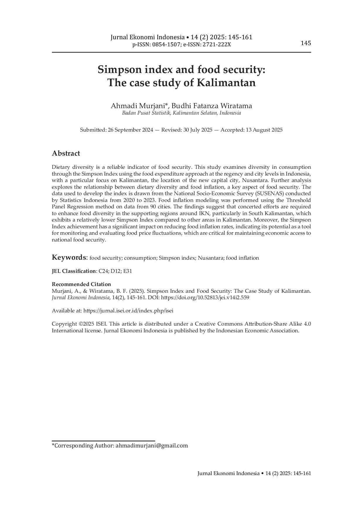 JURIS Simpson index and food security The case study of Kalimantan