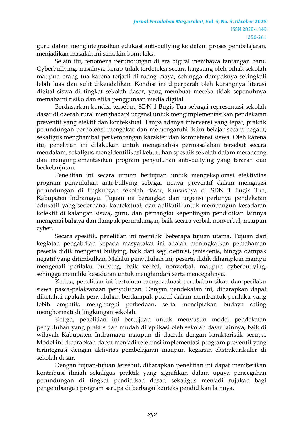 JURIS Penyuluhan Anti Bullying Dalam Upaya Pencegahan Perundungan Verbal Nonverbal Dan Cyber Di SDN 1 Bugis Tua