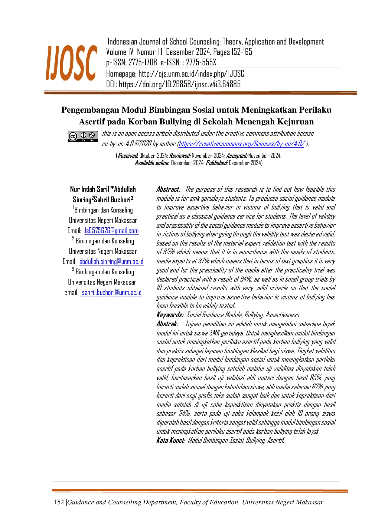 JURIS Pengembangan Modul Bimbingan Sosial untuk Meningkatkan Perilaku Asertif pada Korban Bullying di Sekolah Menengah Kejuruan