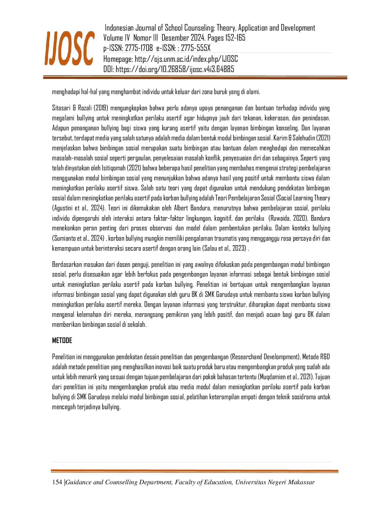 JURIS Pengembangan Modul Bimbingan Sosial untuk Meningkatkan Perilaku Asertif pada Korban Bullying di Sekolah Menengah Kejuruan