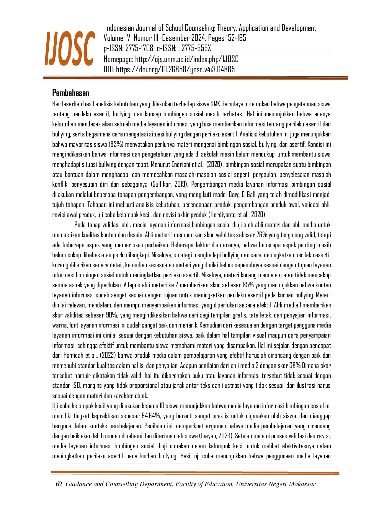 JURIS Pengembangan Modul Bimbingan Sosial untuk Meningkatkan Perilaku Asertif pada Korban Bullying di Sekolah Menengah Kejuruan