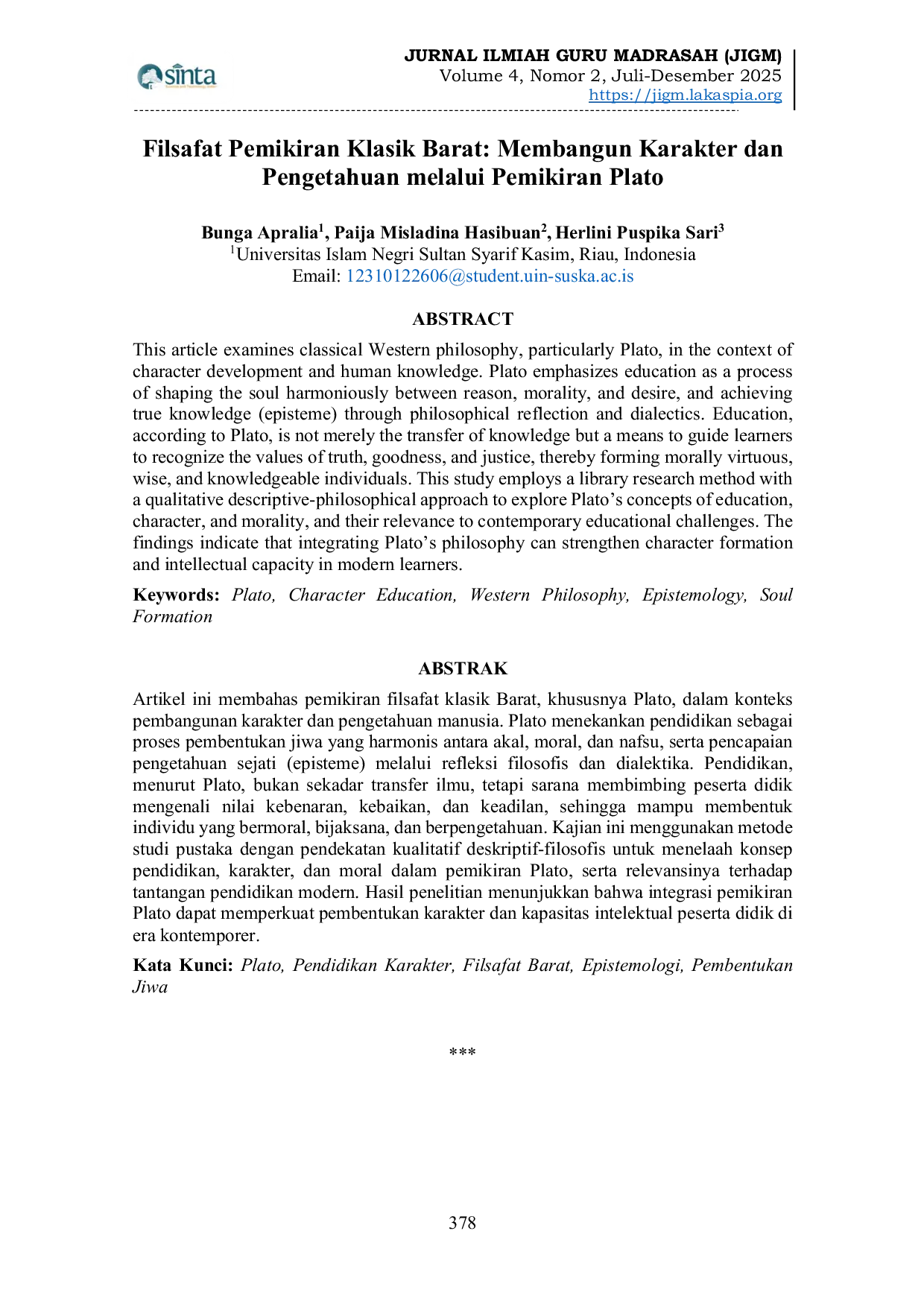 JURIS Filsafat Pemikiran Klasik Barat Membangun Karakter dan Pengetahuan melalui Pemikiran Plato