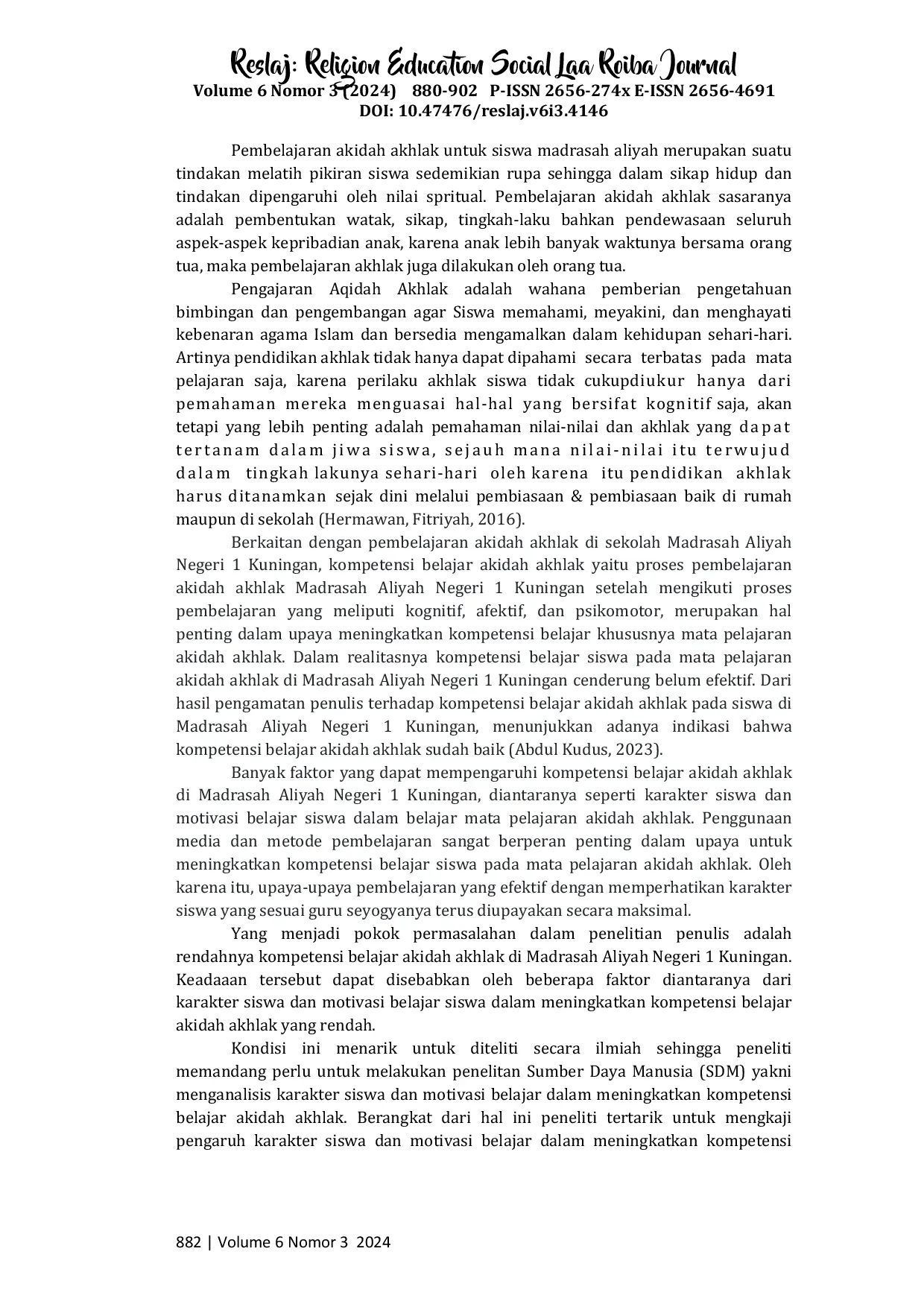 JURIS Pengaruh Karakter Siswa dan Motivasi Belajar Terhadap Kompetensi Belajar Akidah Akhlak Siswa Madrasah Aliyah Negeri Kabupaten Kuningan