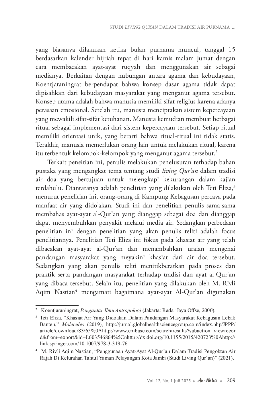 JURIS Studi Living Qur an Dalam Tradisi Air Purnama Di Desa Lontar Tirtayasa Kabupaten Serang