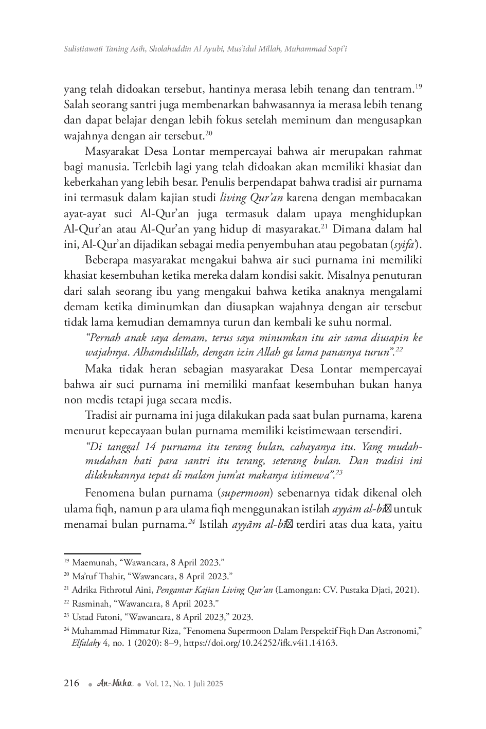 JURIS Studi Living Qur an Dalam Tradisi Air Purnama Di Desa Lontar Tirtayasa Kabupaten Serang