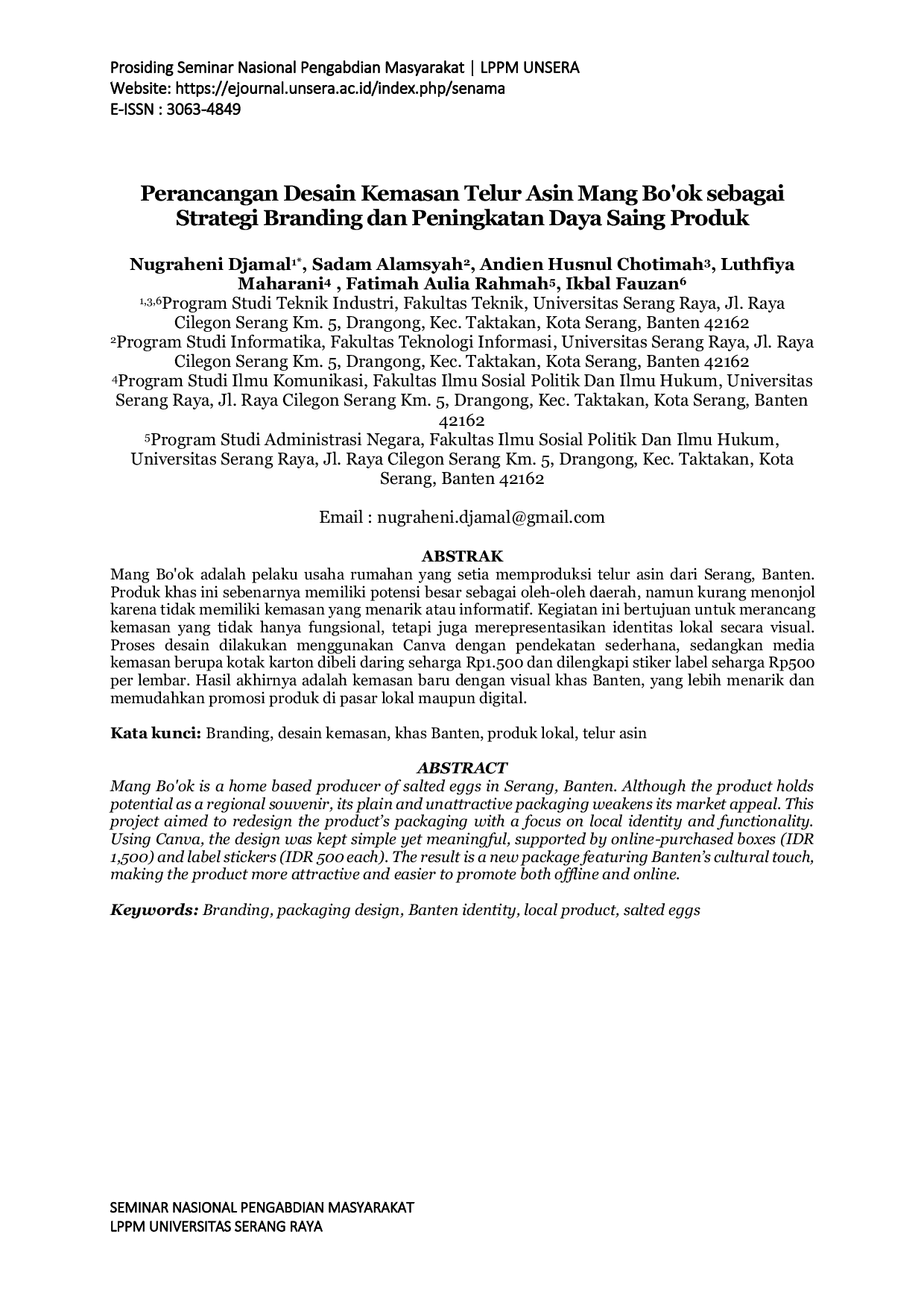 JURIS Perancangan Desain Kemasan Telur Asin Mang Bo ok sebagai Strategi Branding dan Peningkatan Daya Saing Produk