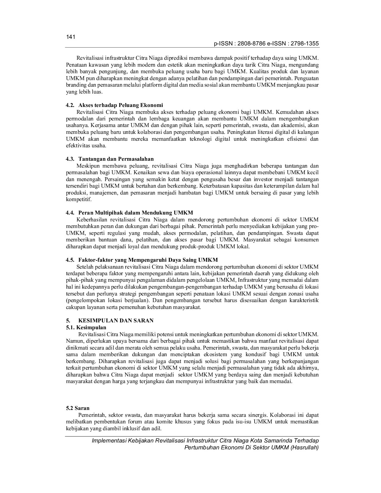 JURIS Implementasi Kebijakan Revitalisasi Infrastruktur Citra Niaga Kota Samarinda Terhadap Pertumbuhan Ekonomi Di Sektor UMKM