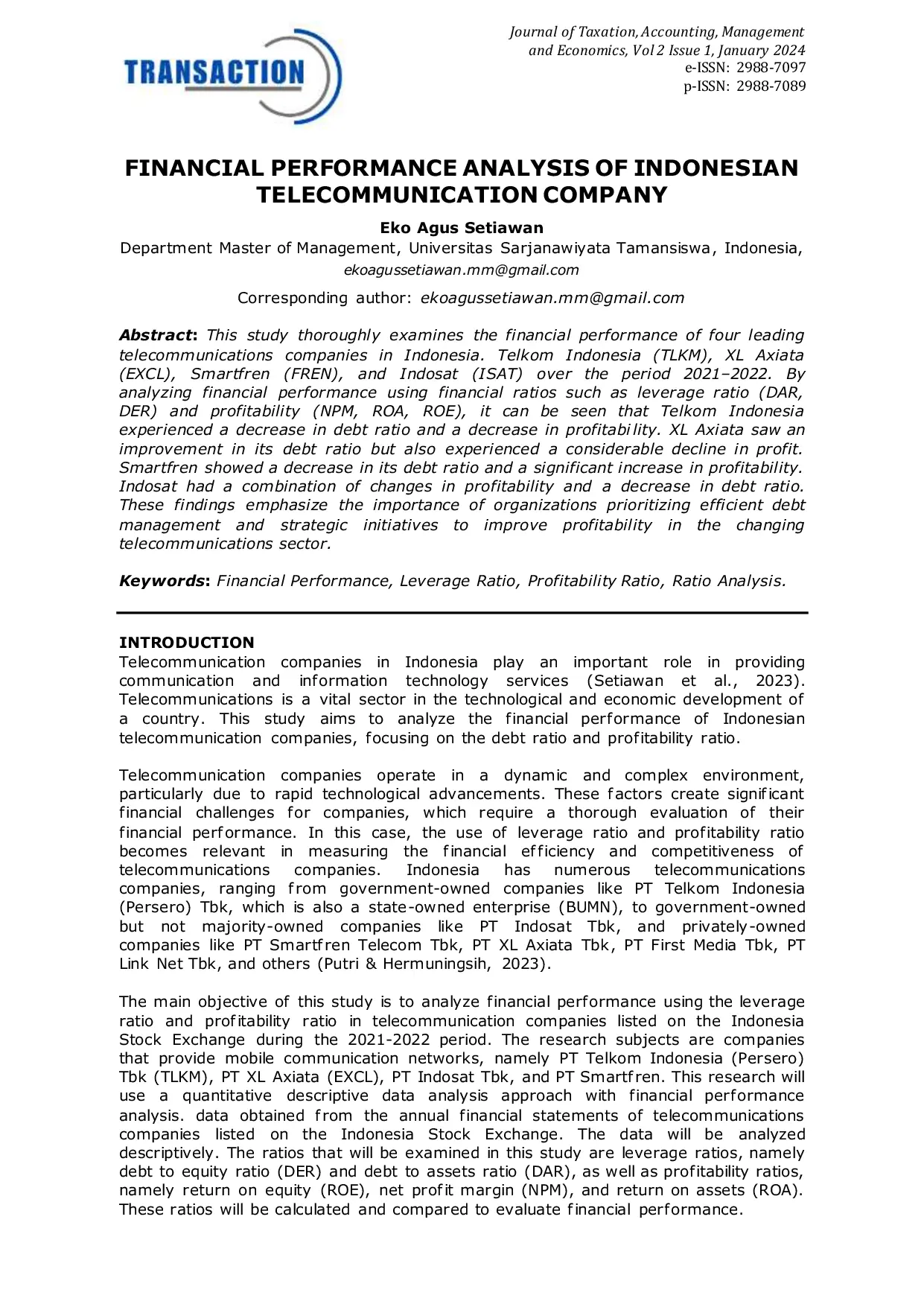 JURIS Analisis Kinerja Keuangan Perusahaan Telekomunikasi Indonesia