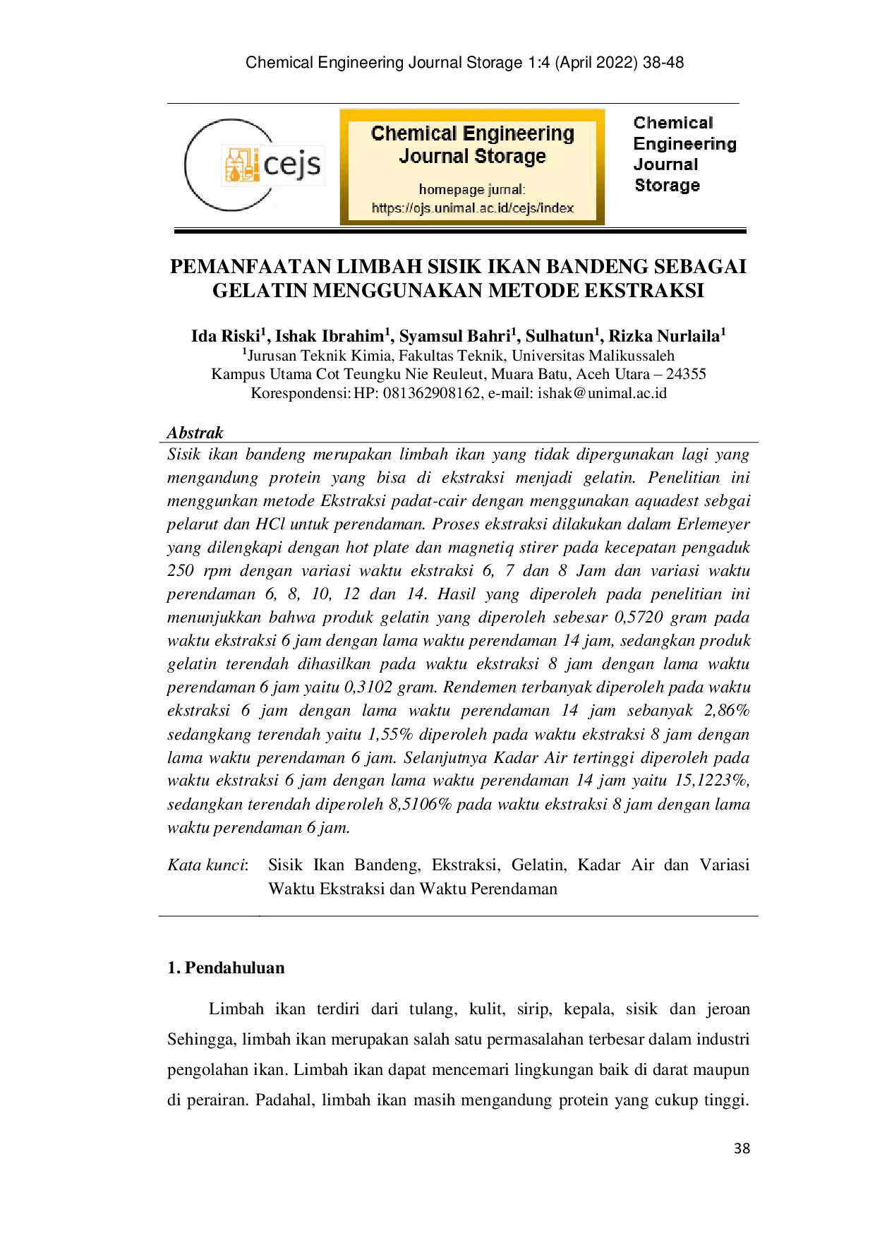 JURIS Pemanfaatan Limbah Sisik Ikan Bandeng Sebagai Gelatin Menggunakan Metode Ekstraksi