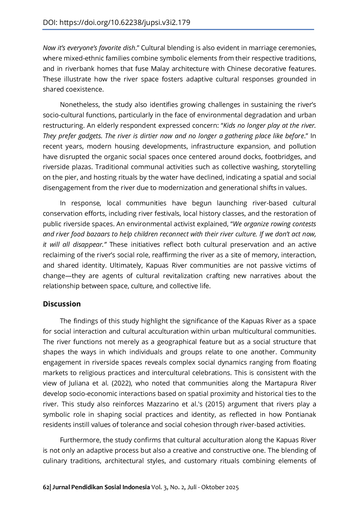 JURIS The Role of the Kapuas River in Shaping Social Interaction and Cultural Acculturation in Multicultural Communities
