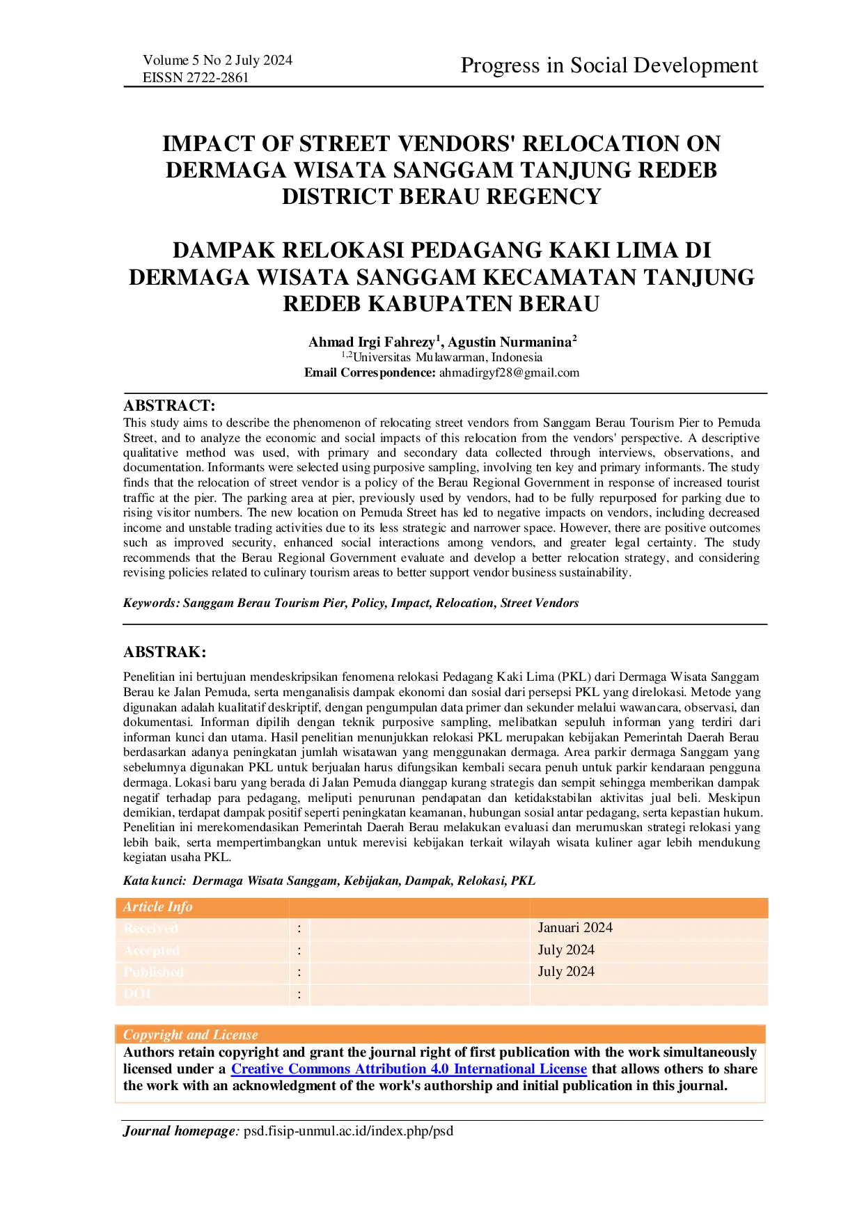 JURIS Impact Of Street Vendors Relocation On Dermaga Wisata Sanggam Tanjung Redeb District Berau Regency