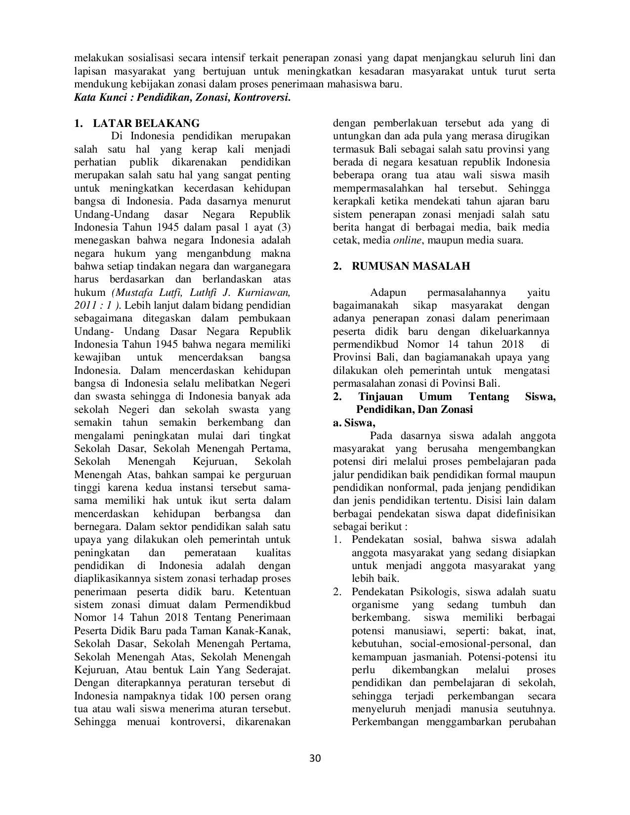 JURIS Penerapan Sistem Zonasi Dalam Penerimaan Calon Peserta Didik Baru Di Bali